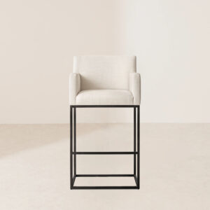 VHB-001 White Fabric High Stool with Black Metal Frame