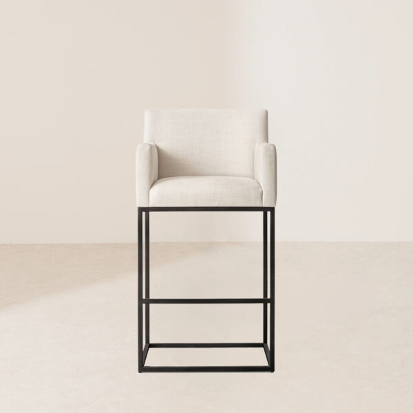 VHB-001 White Fabric High Stool with Black Metal Frame