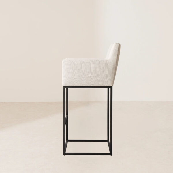 VHB-001 White Fabric High Stool with Black Metal Frame - Image 3