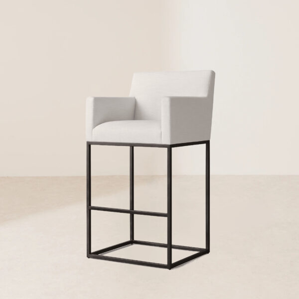 VHB-001 White Fabric High Stool with Black Metal Frame - Image 2