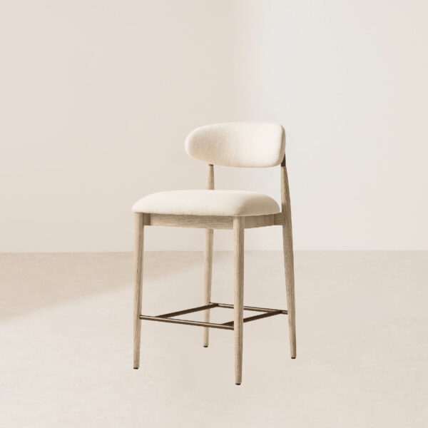 VHB-002 Contemporary Cream Upholstered Counter Stool with Oak Base - Image 2