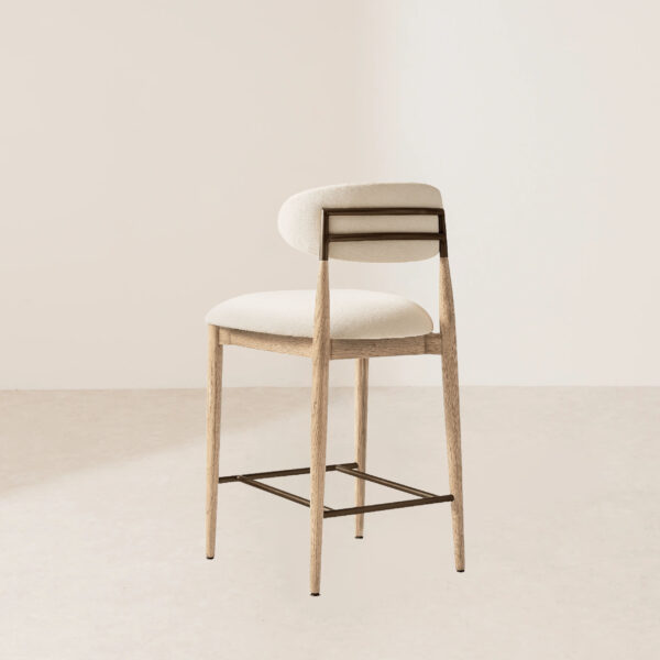 VHB-002 Contemporary Cream Upholstered Counter Stool with Oak Base - Image 4