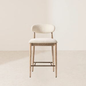 VHB-002 Contemporary Cream Upholstered Counter Stool with Oak Base