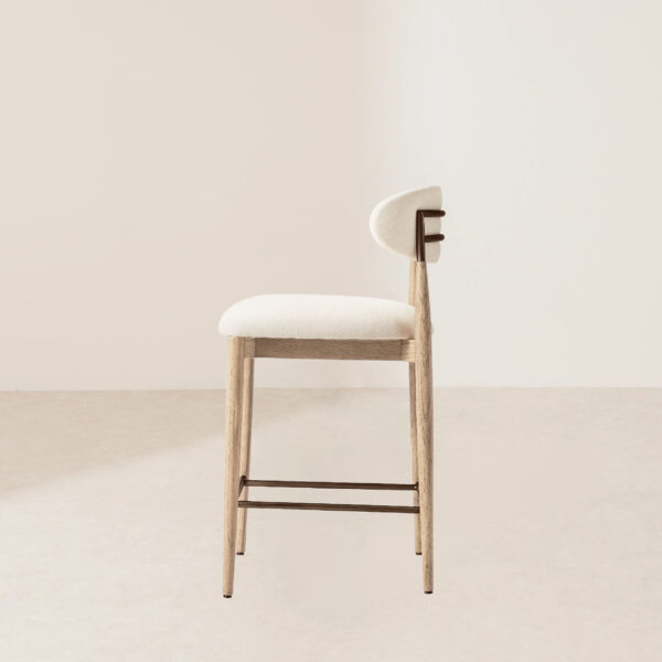 VHB-002 Contemporary Cream Upholstered Counter Stool with Oak Base - Image 3