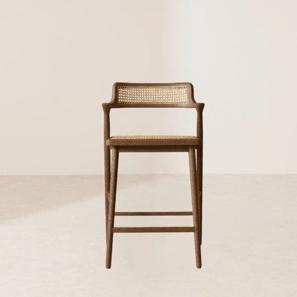 VHB-003 Retro Rattan-Woven Counter Stool with Oak Frame