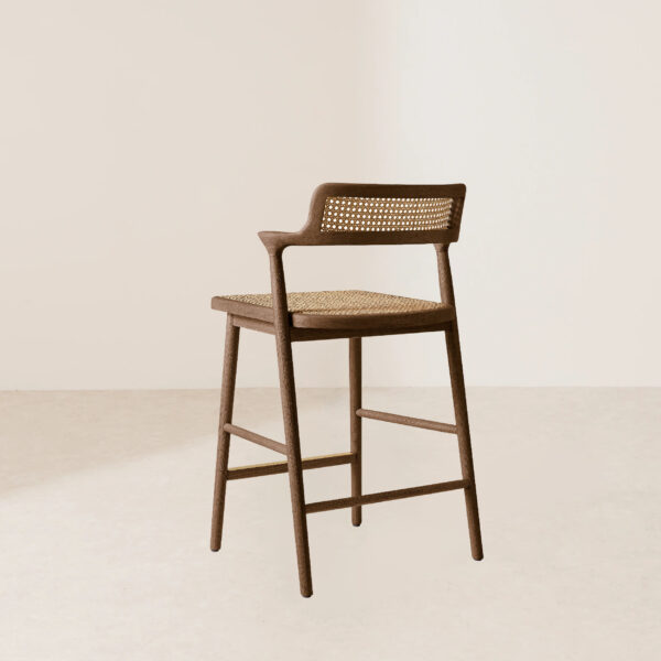 VHB-003 Retro Rattan-Woven Counter Stool with Oak Frame - Image 4