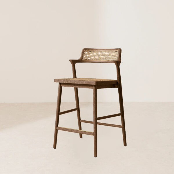 VHB-003 Retro Rattan-Woven Counter Stool with Oak Frame - Image 2