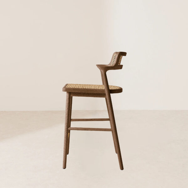 VHB-003 Retro Rattan-Woven Counter Stool with Oak Frame - Image 3