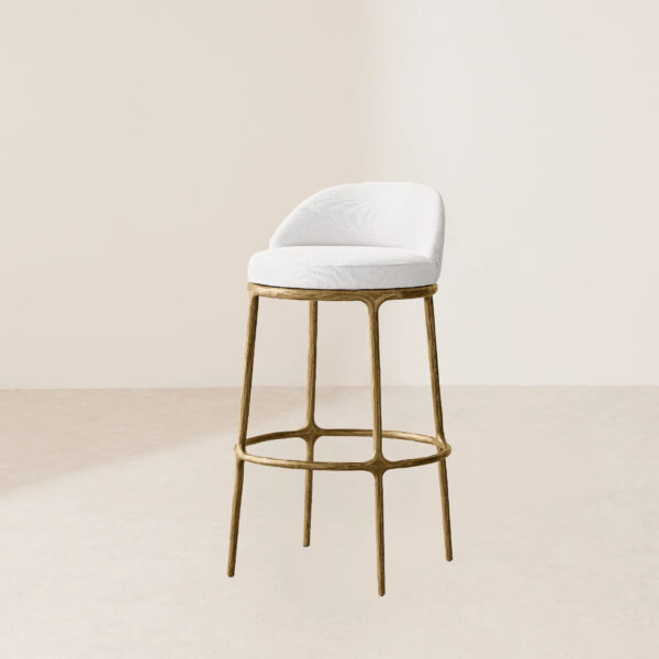 VHB-005 Hammered Finish Metal Base Bar Stool with Round Back and Plush White Fabric Cushion - Image 2