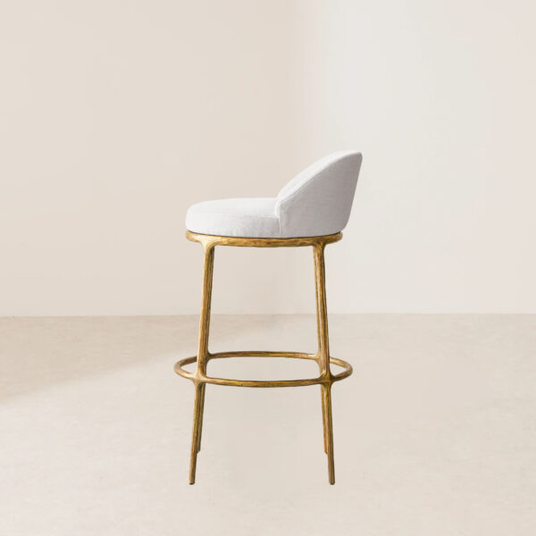 VHB-005 Hammered Finish Metal Base Bar Stool with Round Back and Plush White Fabric Cushion - Image 3