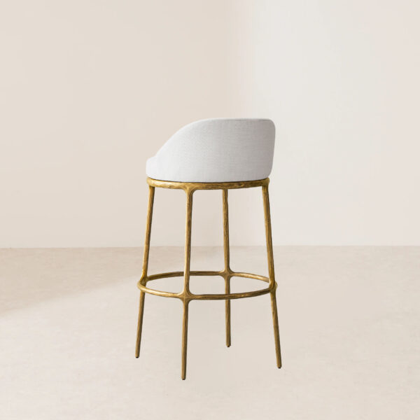 VHB-005 Hammered Finish Metal Base Bar Stool with Round Back and Plush White Fabric Cushion - Image 4