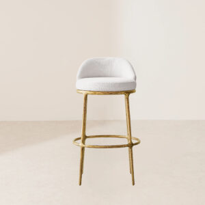 VHB-005 Hammered Finish Metal Base Bar Stool with Round Back and Plush White Fabric Cushion