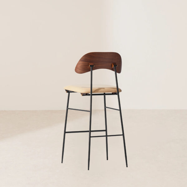 VHB-007 Mid-Century Bar Stool with Wooden Backrest and Leather Seat - Image 3