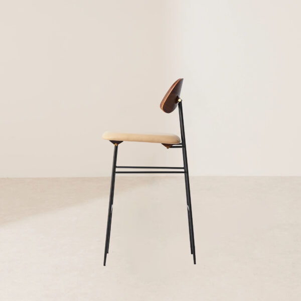 VHB-007 Mid-Century Bar Stool with Wooden Backrest and Leather Seat - Image 4