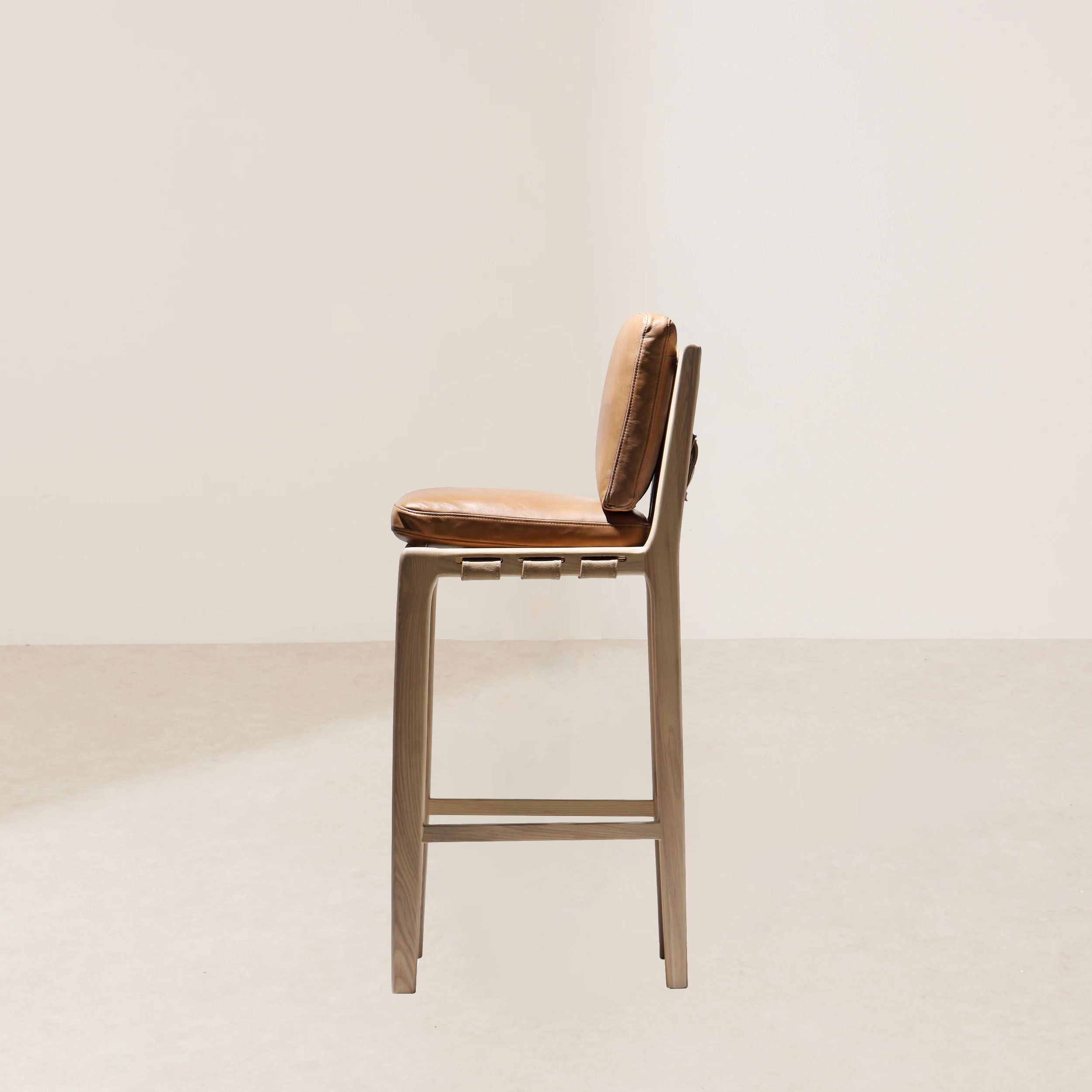 VHB-008 Handcrafted Leather-Strapped Wooden Barstool with Comfortable Cushioning - Image 2