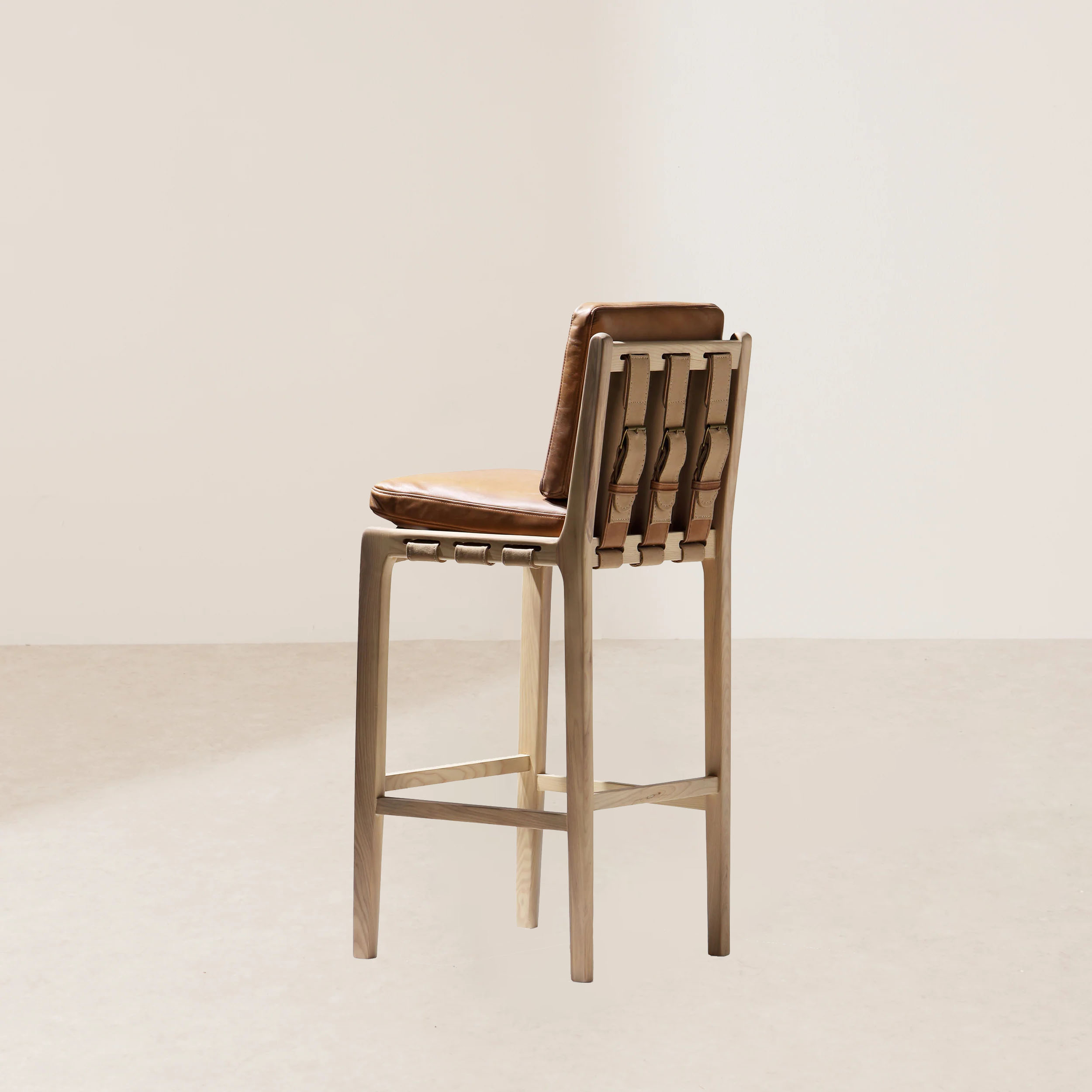 VHB-008 Handcrafted Leather-Strapped Wooden Barstool with Comfortable Cushioning - Image 3