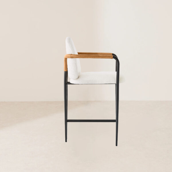 VHB-010 Round White Upholstered Counter Stool with Black Metal Frame - Image 3