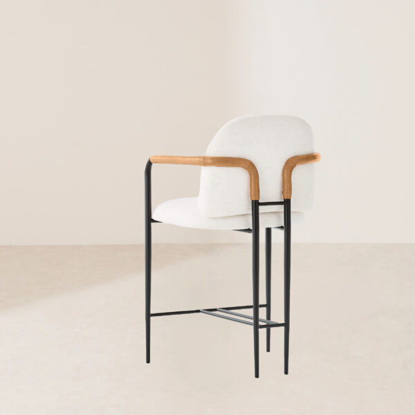 VHB-010 Round White Upholstered Counter Stool with Black Metal Frame - Image 4