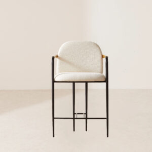 VHB-010 Round White Upholstered Counter Stool with Black Metal Frame
