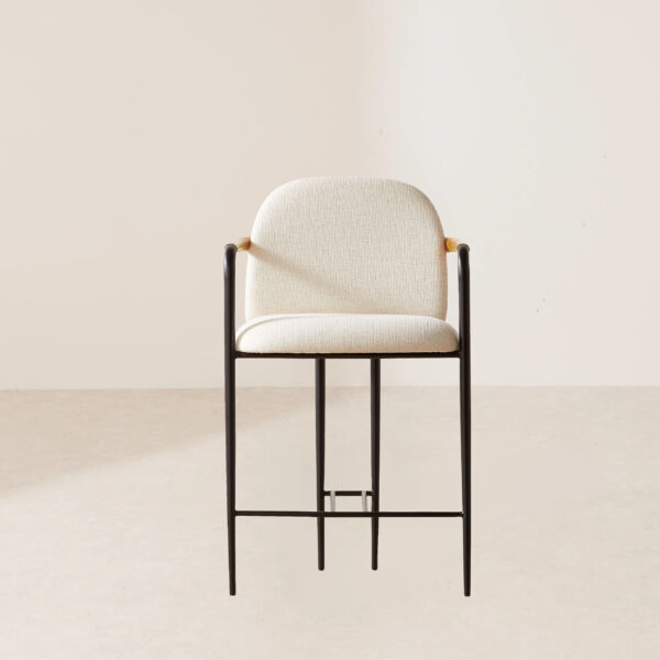 VHB-010 Round White Upholstered Counter Stool with Black Metal Frame