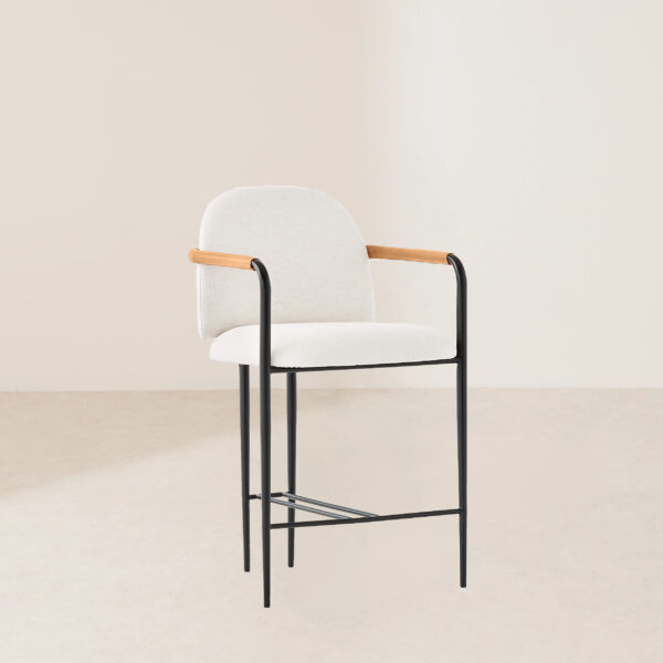 VHB-010 Round White Upholstered Counter Stool with Black Metal Frame - Image 2