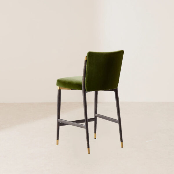 VHB-011 Luxury Green Velvet Counter Stool with Dark Wood Legs and Gold Accents - Image 4