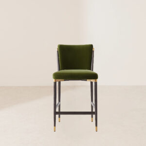 VHB-011 Luxury Green Velvet Counter Stool with Dark Wood Legs and Gold Accents