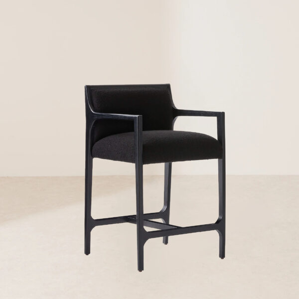 VHB-013 Elegant Black Bouclé Counter Stool with Armrests for Bar or Counter Seating - Image 2