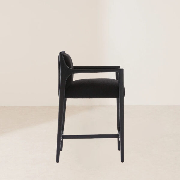 VHB-013 Elegant Black Bouclé Counter Stool with Armrests for Bar or Counter Seating - Image 3