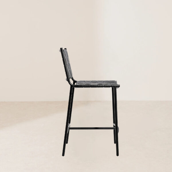 VHB-014 Black Woven Leather Counter Stool with Metal Frame for Contemporary Spaces - Image 4
