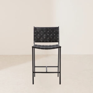 VHB-014 Black Woven Leather Counter Stool with Metal Frame for Contemporary Spaces
