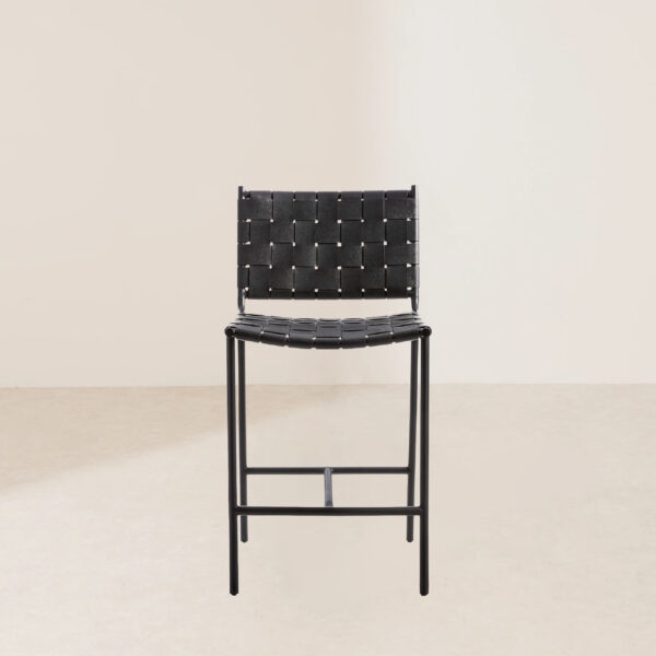 VHB-014 Black Woven Leather Counter Stool with Metal Frame for Contemporary Spaces