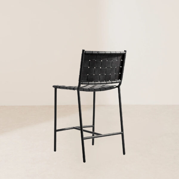 VHB-014 Black Woven Leather Counter Stool with Metal Frame for Contemporary Spaces - Image 3