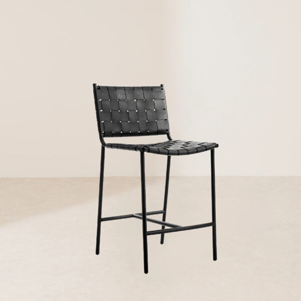 VHB-014 Black Woven Leather Counter Stool with Metal Frame for Contemporary Spaces - Image 2