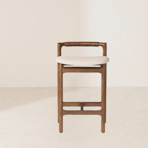 VHB-015 Design-forward Minimalist Frame Top-grain Leather Hand-woven Backrest Bar Stool