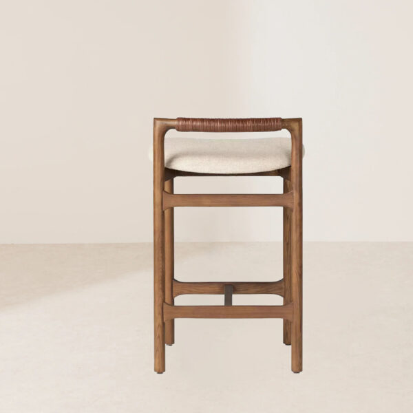 VHB-015 Design-forward Minimalist Frame Top-grain Leather Hand-woven Backrest Bar Stool - Image 4