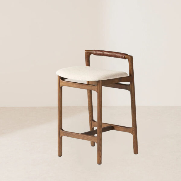 VHB-015 Design-forward Minimalist Frame Top-grain Leather Hand-woven Backrest Bar Stool - Image 2