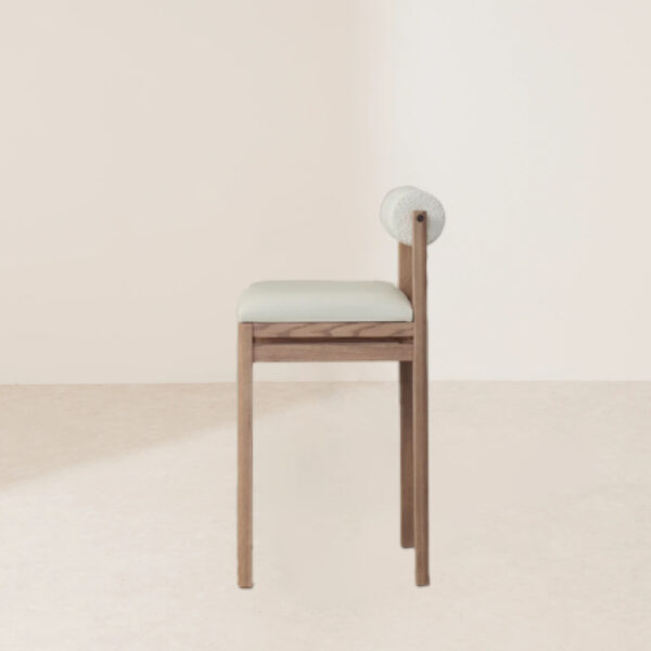 VHB-016 Italian Boucle White Bolster Accent Bar Stool with Pebbled Leather Swan-Shaped Seat - Image 3
