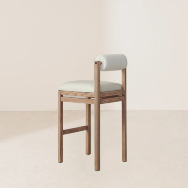 VHB-016 Italian Boucle White Bolster Accent Bar Stool with Pebbled Leather Swan-Shaped Seat - Image 2