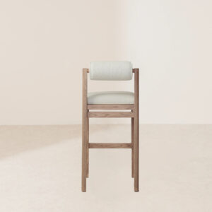 VHB-016 Italian Boucle White Bolster Accent Bar Stool with Pebbled Leather Swan-Shaped Seat