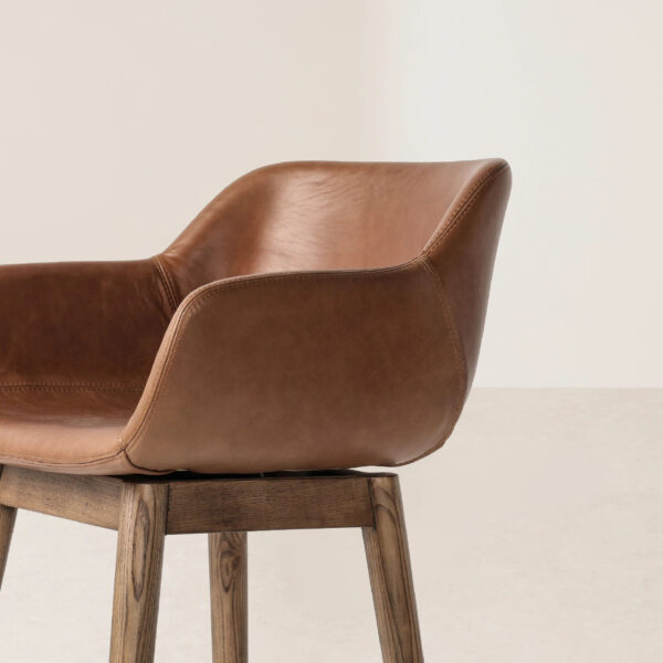 VHB-018 Vintage Style Brown Leather Barstool with Minimalist Solid Wood Base - Image 5
