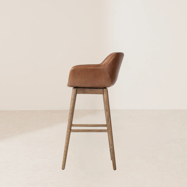 VHB-018 Vintage Style Brown Leather Barstool with Minimalist Solid Wood Base - Image 3