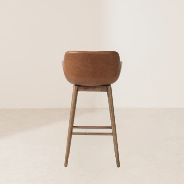 VHB-018 Vintage Style Brown Leather Barstool with Minimalist Solid Wood Base - Image 4