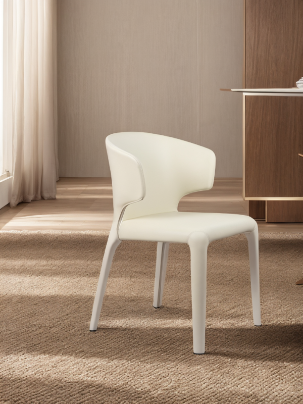 VHC-010 Modern Minimalist White Leather Chair With Streamlined Design - Image 5