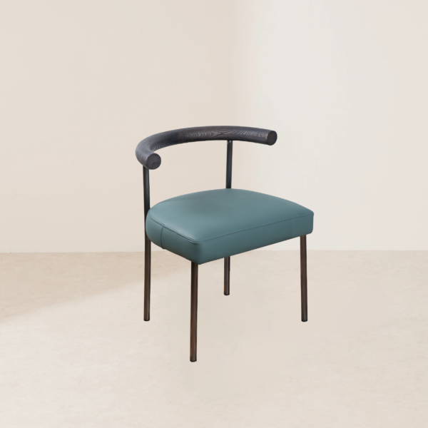 VHC-015 Premium Deep Blue Leather Modern Minimalist Round Back Chair - Image 2