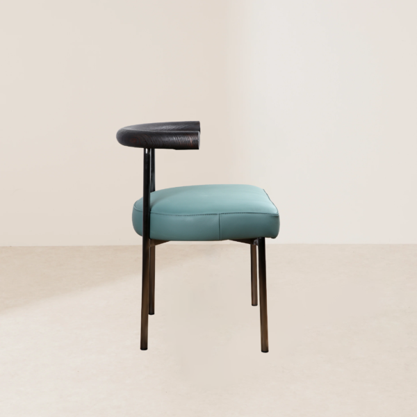 VHC-015 Premium Deep Blue Leather Modern Minimalist Round Back Chair - Image 3