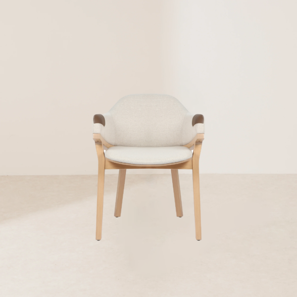 VHC-016 Cozy Home Light-colored Wooden Chair, Covered with Brown Striped Fabric, Designed for Comfortable Sitting