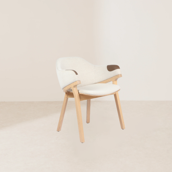VHC-016 Cozy Home Light-colored Wooden Chair, Covered with Brown Striped Fabric, Designed for Comfortable Sitting - Image 2