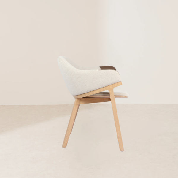 VHC-016 Cozy Home Light-colored Wooden Chair, Covered with Brown Striped Fabric, Designed for Comfortable Sitting - Image 3