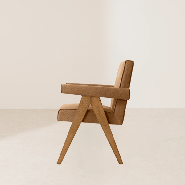 VHC-019 Light Brown Solid Wood Chair with Elegant Backrest and Cloth Cushion for Added Comfort - Image 3
